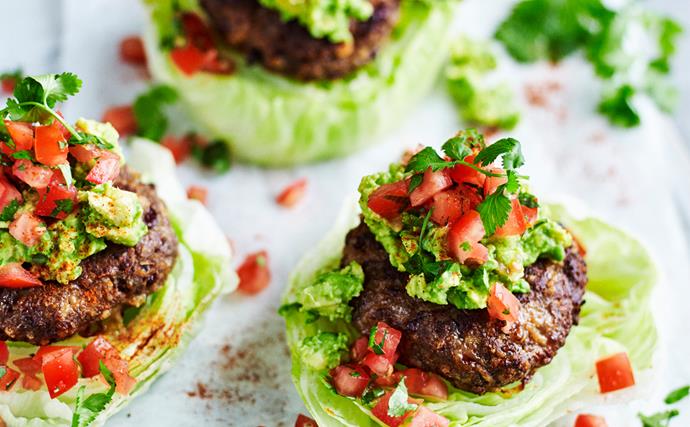 Bean and beef burgers with avocado smash