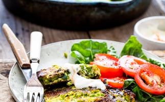 Courgette, pea and feta fritters