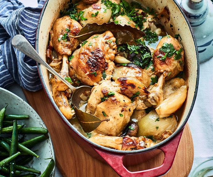Chicken cooked in wine