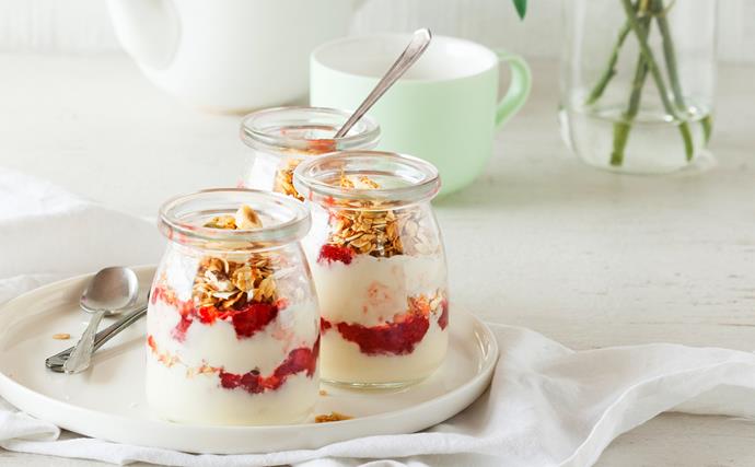 Whipped lemon yoghurt parfait with strawberry compote