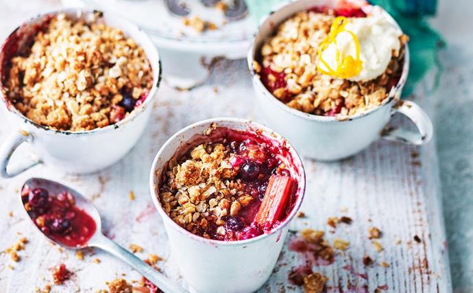 Rhubarb-berry crumbles with ricotta cream