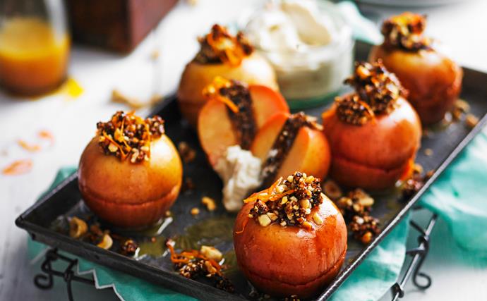 Cinnamon and fig baked apples with mandarin maple sauce