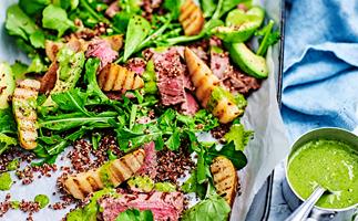 Grilled beef, pear, rocket and avocado salad