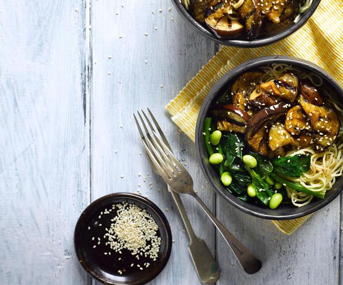 Ginger and miso eggplant with noodles