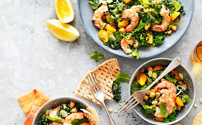 Prawn, kale and chickpea tabbouleh