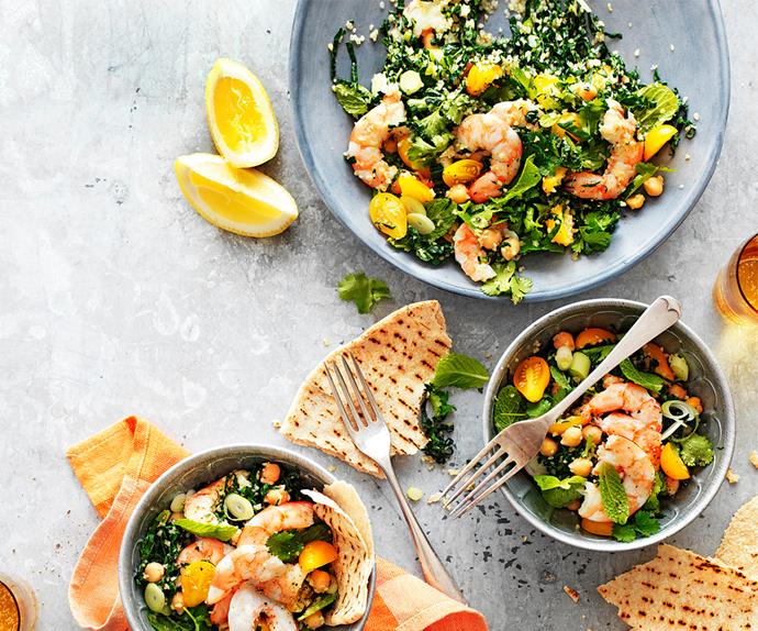Prawn, kale and chickpea tabbouleh