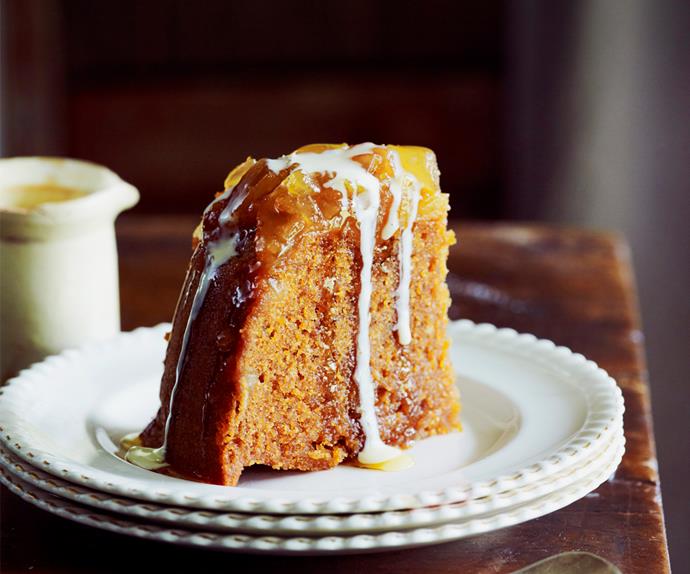 Caramel ginger steamed pudding with brandy custard