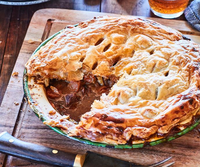 Beef, beer and blue cheese pie