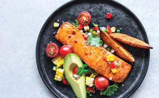 Smoked Chilli, Honey & Lime salmon with Paprika Wedges and Chunky Salsa