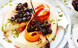 orange blossom baked ricotta with roasted cherries