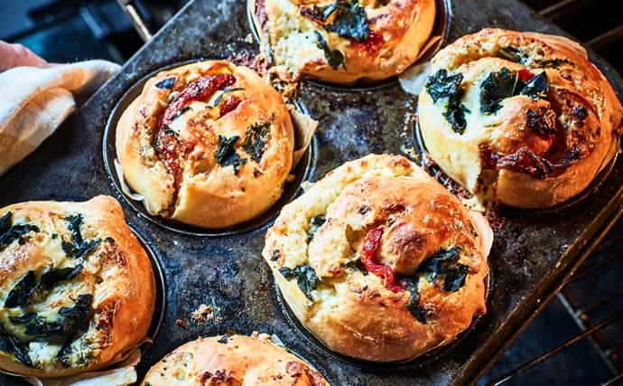 Savoury brioche buns with feta and blue cheese