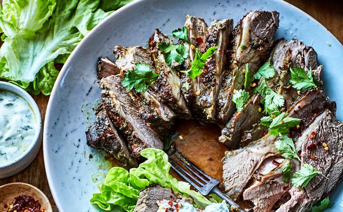 Slow-cooked butterfly lamb leg