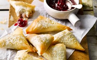 Chicken, cranberry and brie filo parcels