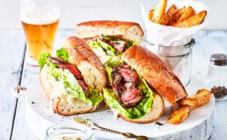 Peppered steak sandwich with crunchy cos