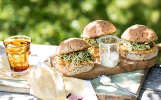 Chicken burgers with fennel and herb slaw