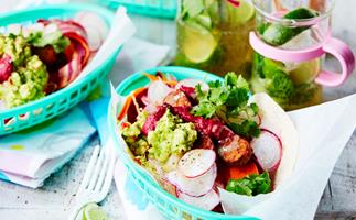 Vegan Mexican slaw with tempeh and guacamole