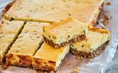Passionfruit cheesecake slice with a gingernut and oat base