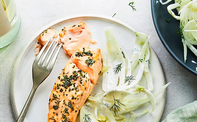 Air fryer roasted salmon and fennel salad