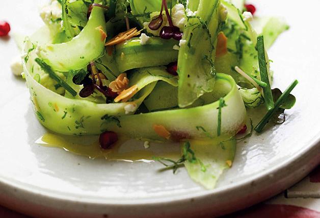 Shaved cucumber and pomegranate salad