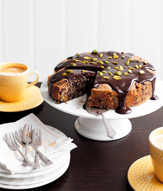 [**Dark chocolate, pear and pistachio cake**](http://gourmettraveller.com.au/dark-chocolate-pear-and-pistachio-cake.htm|target="_blank")