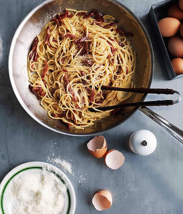 [**Spaghetti alla carbonara**](https://www.gourmettraveller.com.au/recipes/recipe-collections/pasta-recipes-14623|target="_blank")