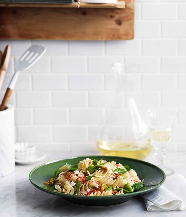 Fusilli with zucchini flowers and ricotta salata recipe | Gourmet Traveller