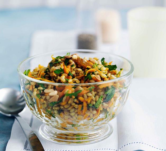 Carrot and barley salad with dates and raisins