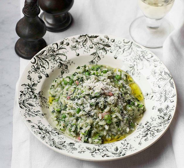 Herbed pea and pancetta risotto