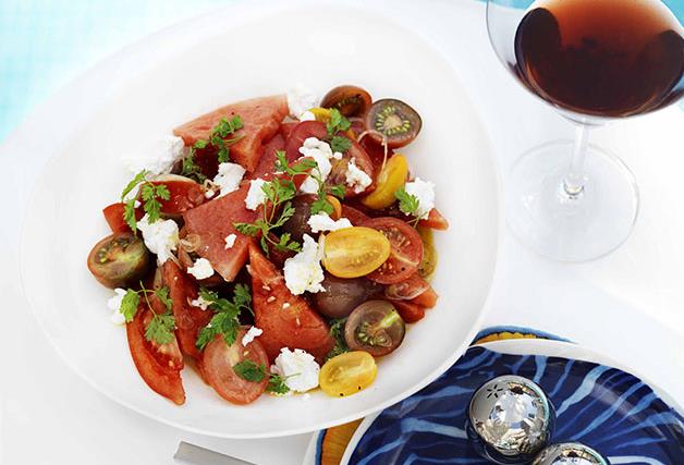 Watermelon, tomato and goat’s cheese salad