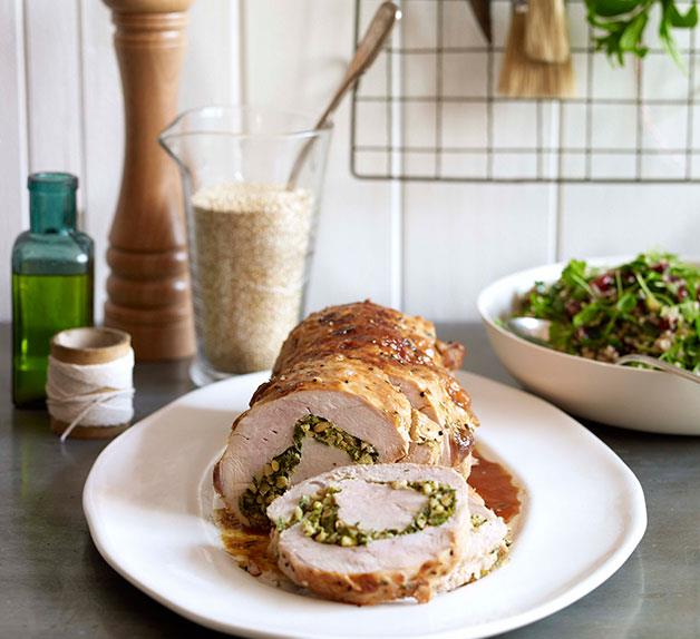 Rolled turkey breast with pine nuts, coriander and preserved lemon ...