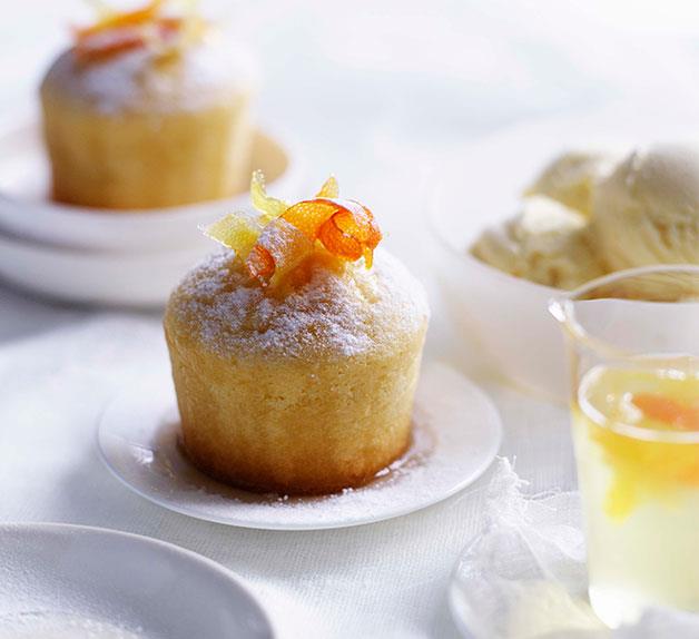 Lemon and pink grapefruit syrup cakes with vanilla bean ice-cream