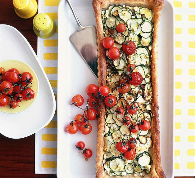 Zucchini and feta tart with roasted cherry tomatoes