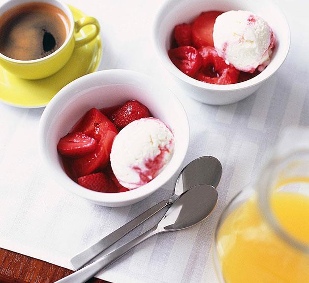 Plum-and-strawberry ripple frozen yoghurt