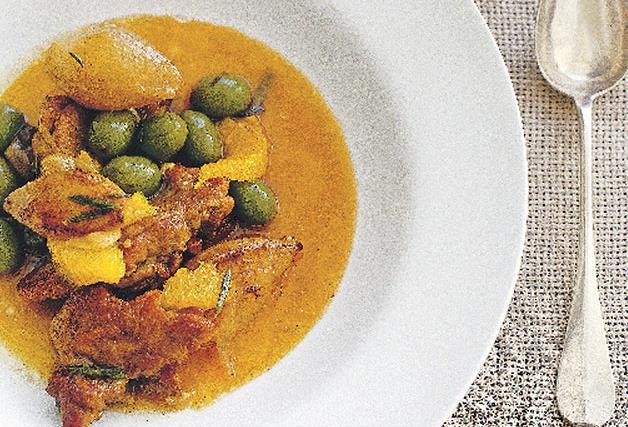 Honey-braised duck with orange and olives