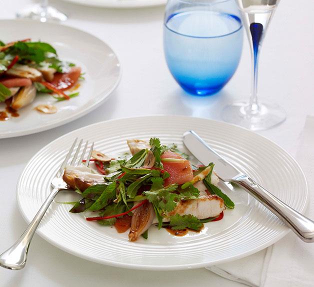 Seared kingfish salad with roast shallot dressing