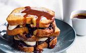 Chocolate and banana French toast with salted caramel