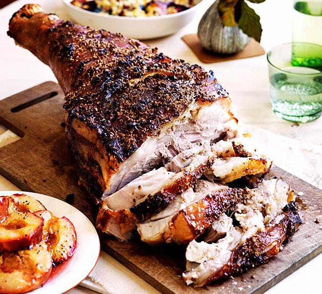 Slow-cooked pork shoulder with plums