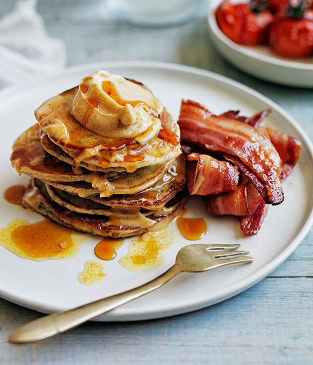 Buckwheat pikelets with bacon and maple butter :: Gourmet Traveller