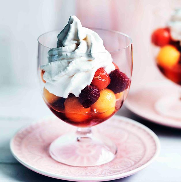 Melon salad with musk and raspberry whipped yoghurt | Gourmet Traveller