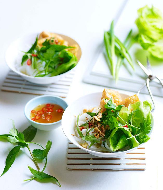 [Rice noodles with tofu puffs, Asian herbs and nuoc cham](https://www.gourmettraveller.com.au/recipes/fast-recipes/rice-noodles-with-tofu-puffs-asian-herbs-and-nuoc-cham-13262|target="_blank")