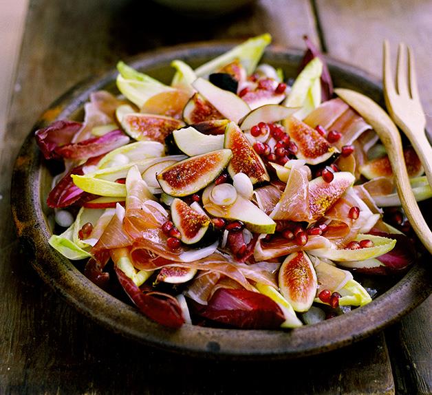 Fig, prosciutto, pear and witlof salad with pomegranate vinaigrette