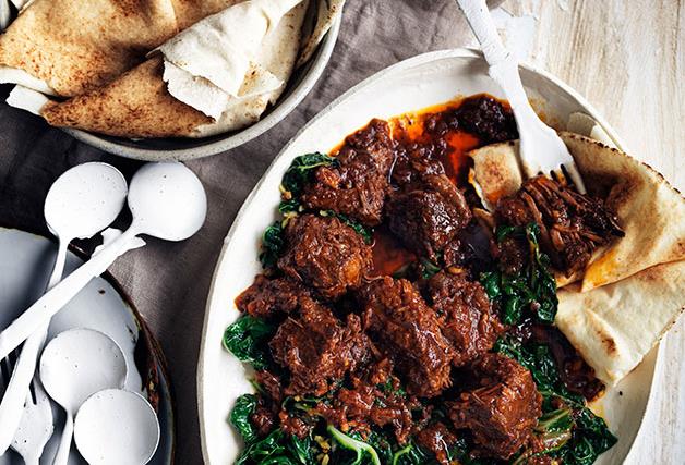 Berbere beef stew and spiced silverbeet