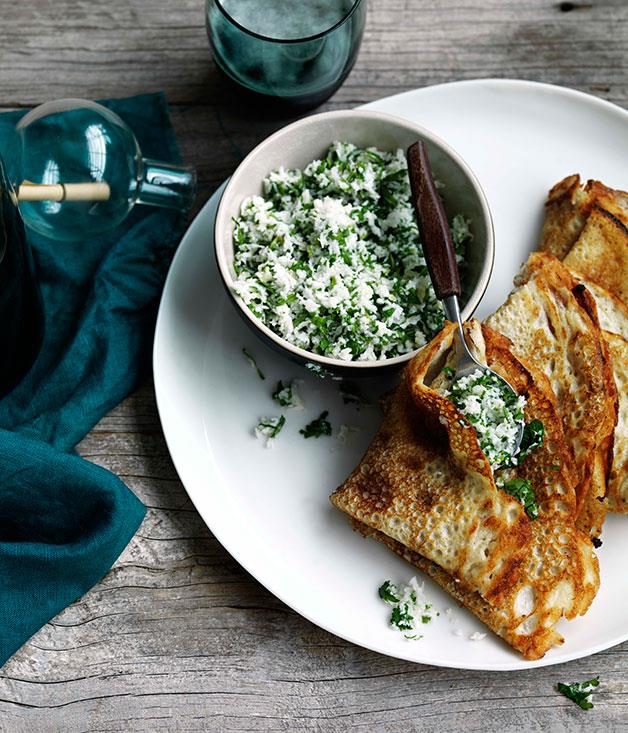 [**Dosai with coconut, ginger and green chilli chutney**](https://www.gourmettraveller.com.au/recipes/browse-all/dosai-with-coconut-ginger-and-green-chilli-chutney-11107|target="_blank")
