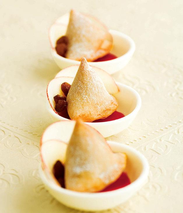 [**Apple in pastry triangles**](https://www.gourmettraveller.com.au/recipes/chefs-recipes/apple-in-pastry-triangles-7288|target="_blank")
