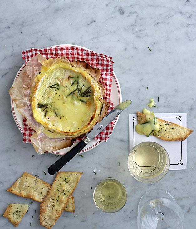 [**Baked cheese with rosemary and poppyseed crackers**](https://www.gourmettraveller.com.au/recipes/browse-all/baked-cheese-with-rosemary-and-poppyseed-crackers-11766|target="_blank")