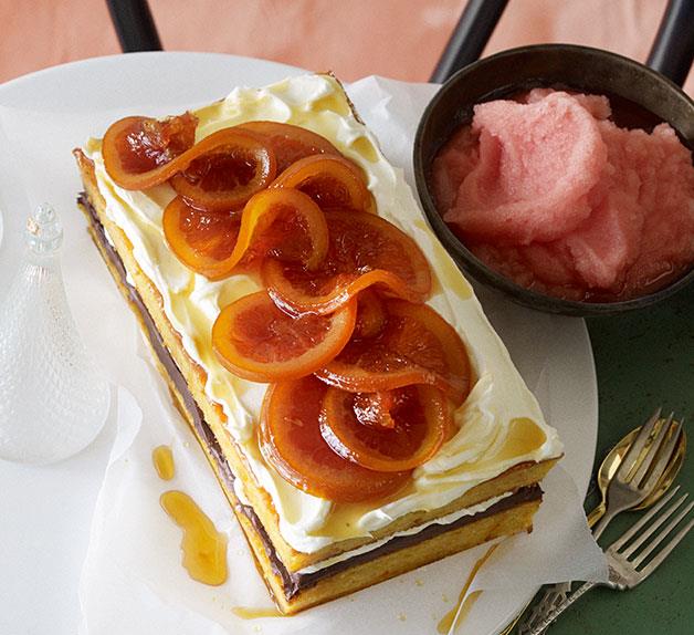 Orange and almond cake with Campari sorbet