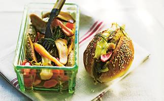 Confit rabbit and pickled vegetable sandwiches