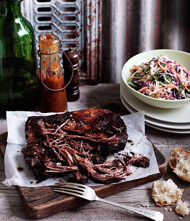**Cheat’s Texas brisket with coleslaw and barbecue sauce**
