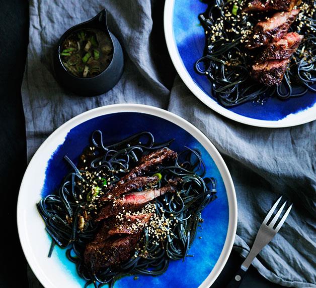 Grilled intercostals with soy, sesame and ginger and cold noodles
