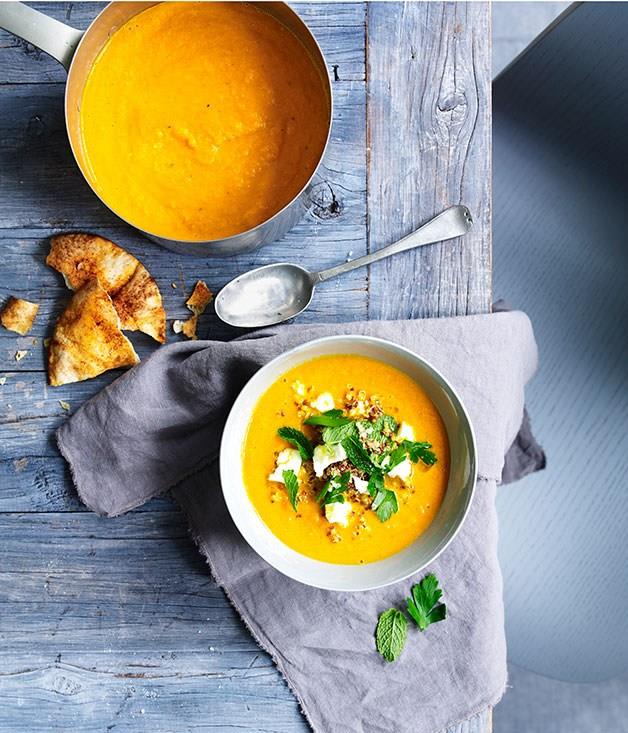 **Carrot soup with feta and quinoa**

